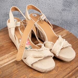 Tommy Bahama Sandals‎ Womens 9.5 M Bethany Wedge Espadrille Cream Ankle Strap